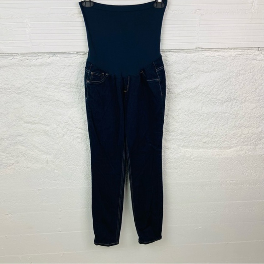 INDIGO BLUE dark denim stretch straight over the belly maternity jeans SZ medium